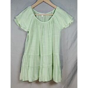 Counterparts light green tiered women's Top flutter sleeves Semi Sheer Small